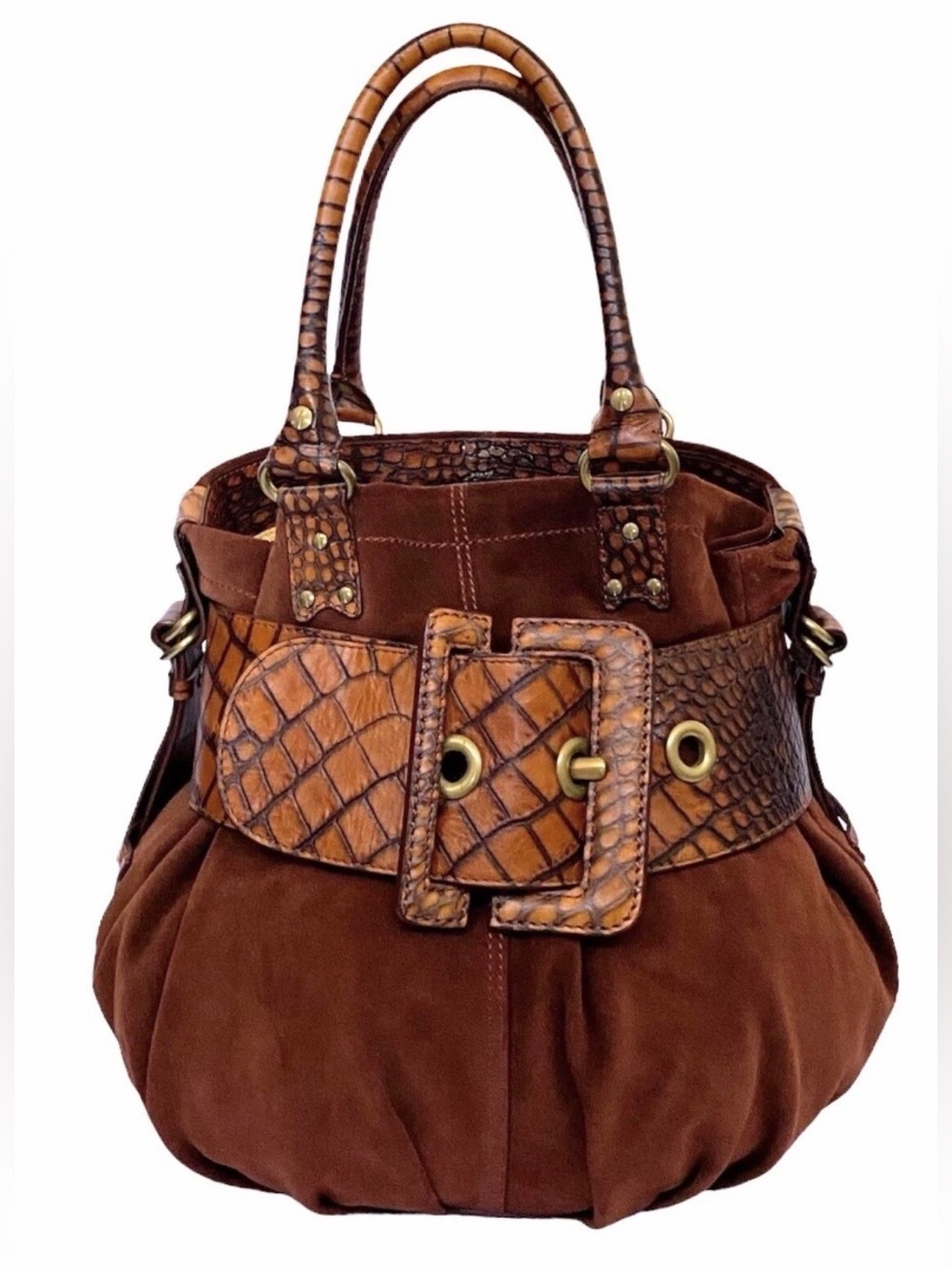 Vintage Cole Haan G series brown suede belted shoulder bag